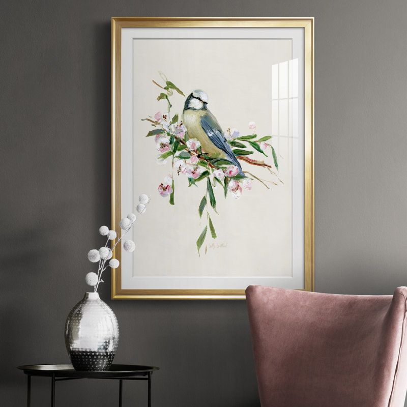 Spring Spring Blue Bird - peinture encadrée, Or, H 26,5 po x l 36,5 po x P 1,5 po