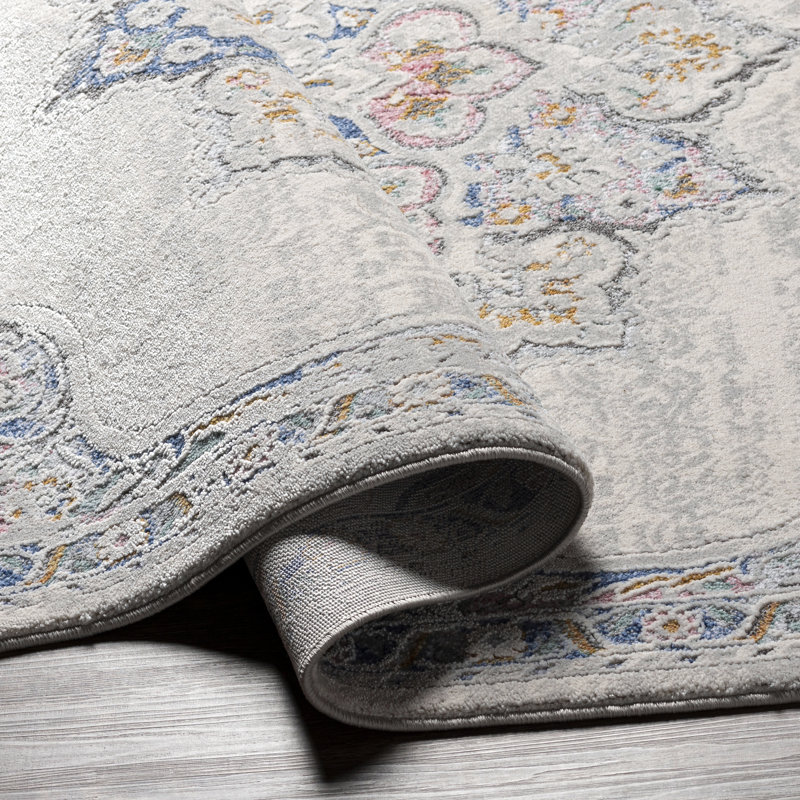 Didmarton Oriental Blue/Pink/Gray Area Rug, Rectangle 7'10" x 10'