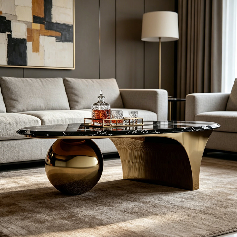 Table basse Modern Luxury, Black / Gold, 15.7" H x 51.2" W x 27.6" D