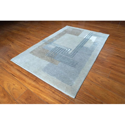 Petit tapis décoratif de 3 x 5 po, tapis en laine noué à la main, tapis géométrique brun gris neutre, tapis luxueux de style abstrait moderne de style indien Josef