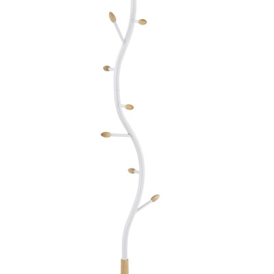 Arles Metal White And Oak Standing Coat Rack With 9 Hooks, Heavy Base For Stability, Perfect For Modern Entryways