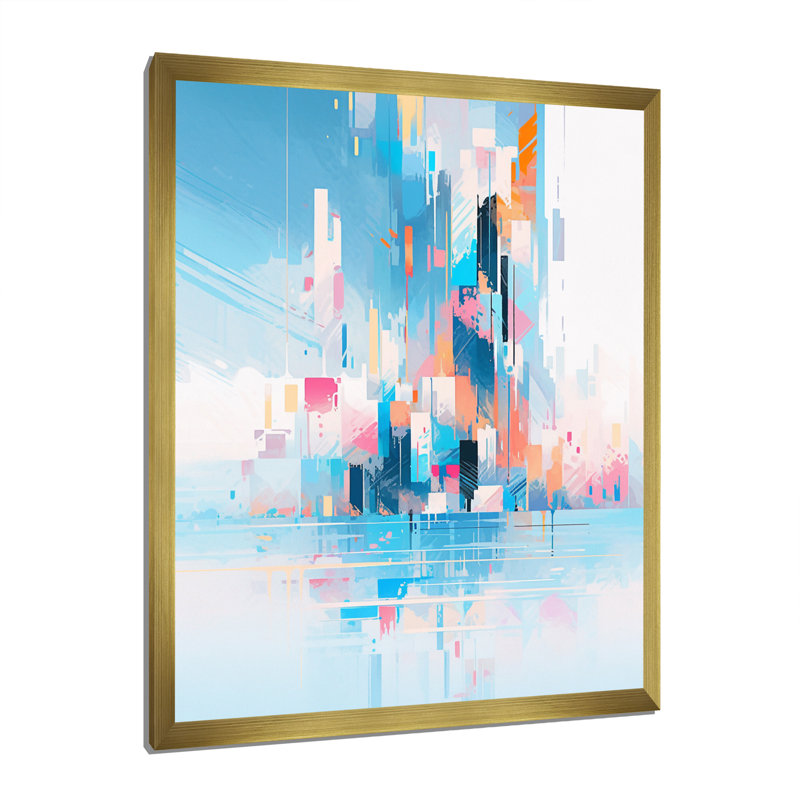 «Teal Peach Interlocking Perspectives» sur toile, H 32 po x l 16 po x P 1 po, Cadre doré à une seule photo