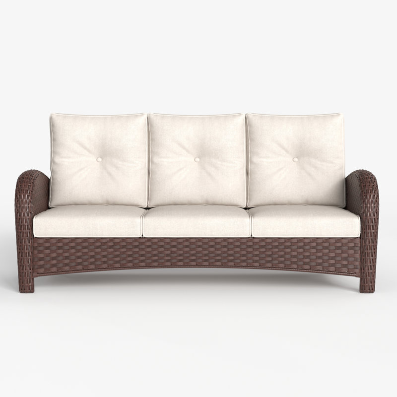 184.9cm Wide Metal Patio Sofa with Cushions, Beige, Brown