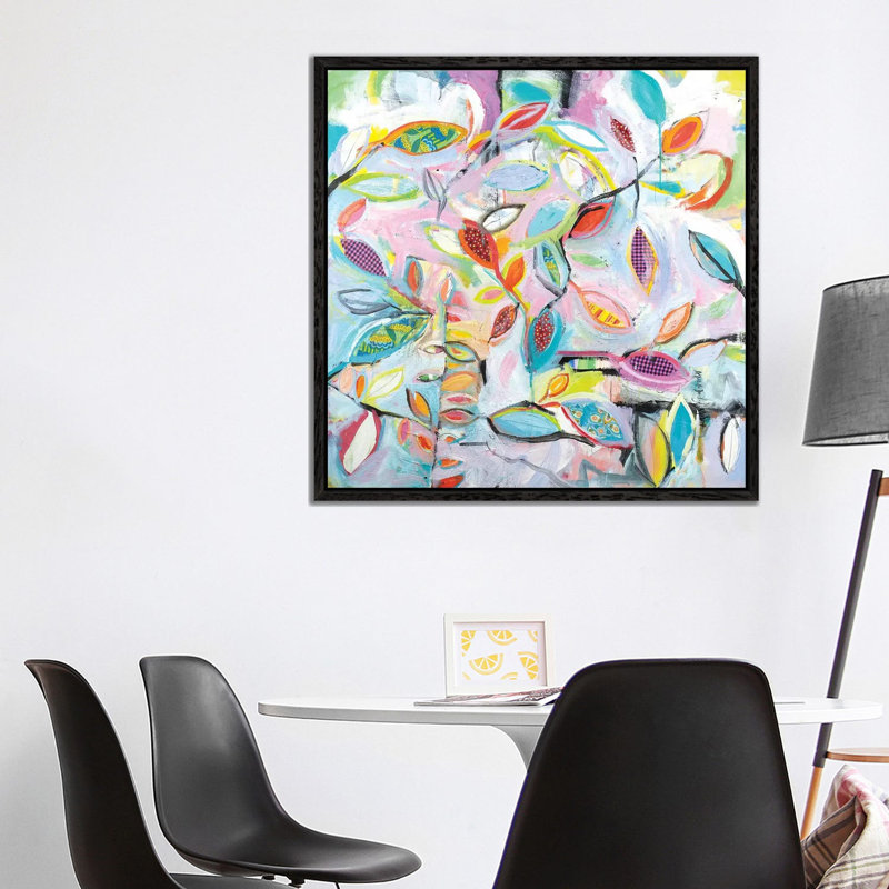 Checkered Leaves 1 Piece Painting on Canvas, 93.98cm H x 93.98cm W x 3.81cm D, Black Framed