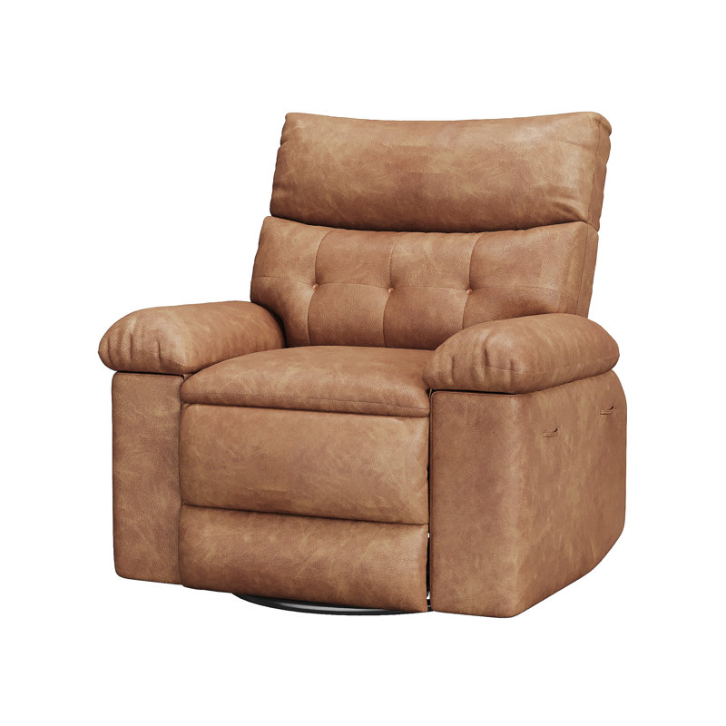 27'' Oversized Rocker Recliner Chair, PU Leather 360° Manual Rocker Swivel Recliner for Adults, Lazy Chair with 1.5X Sponge Comfort Arm and Back for Living Room, Bedroom