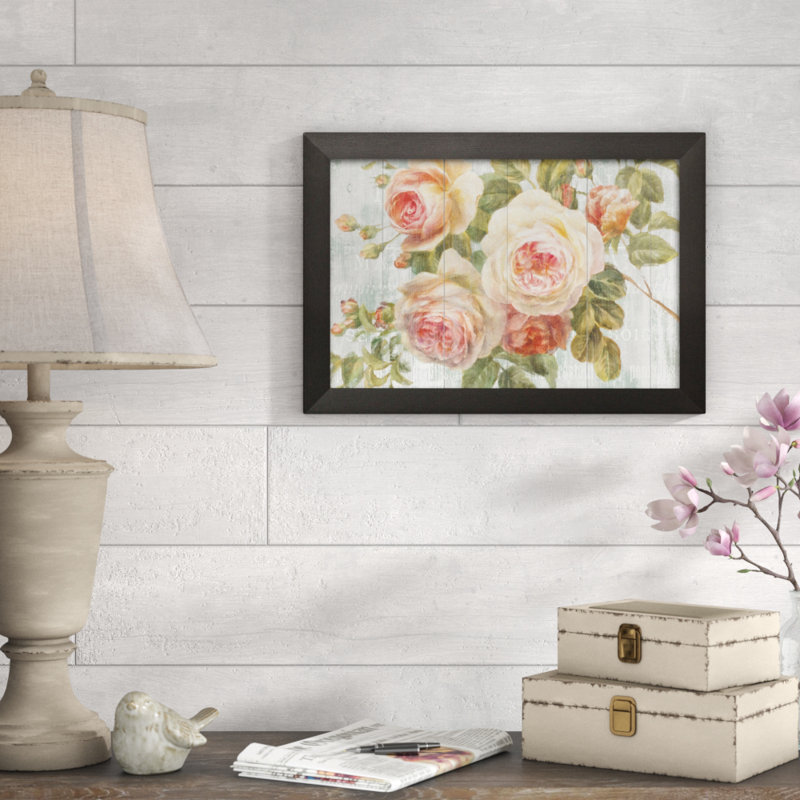 « shabby élégance roses », impression, Papier avec cadre blanc, H 14 po x l 20 po x P 0,75 po