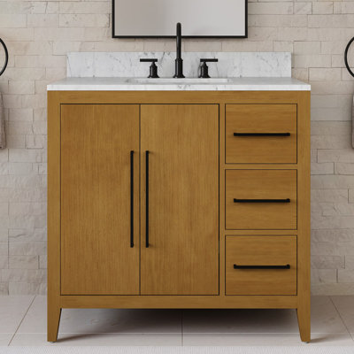 Lusso 36 in. Single Sink Freestanding Baja Oak Bath Vanity with Carrara White Engineered Marble Top (Assembled)