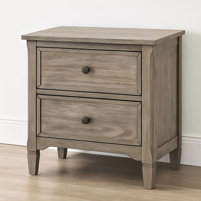 Wire-brushed Warm Gray 2 Nightstand, Round Bronze Pull , Solid Wood & , Perfect For Bedroom Use, Two Drawers Storage, Grain Texture, Compact Small Areas, 22.25 In Deep, 15.91 Wide, 24.5 High, 43.79