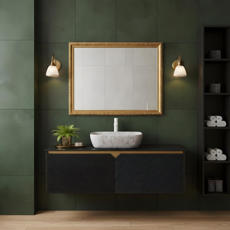 48" Wall-mounted bathroom vanity with rectangular ceramic vessel basin, 48"