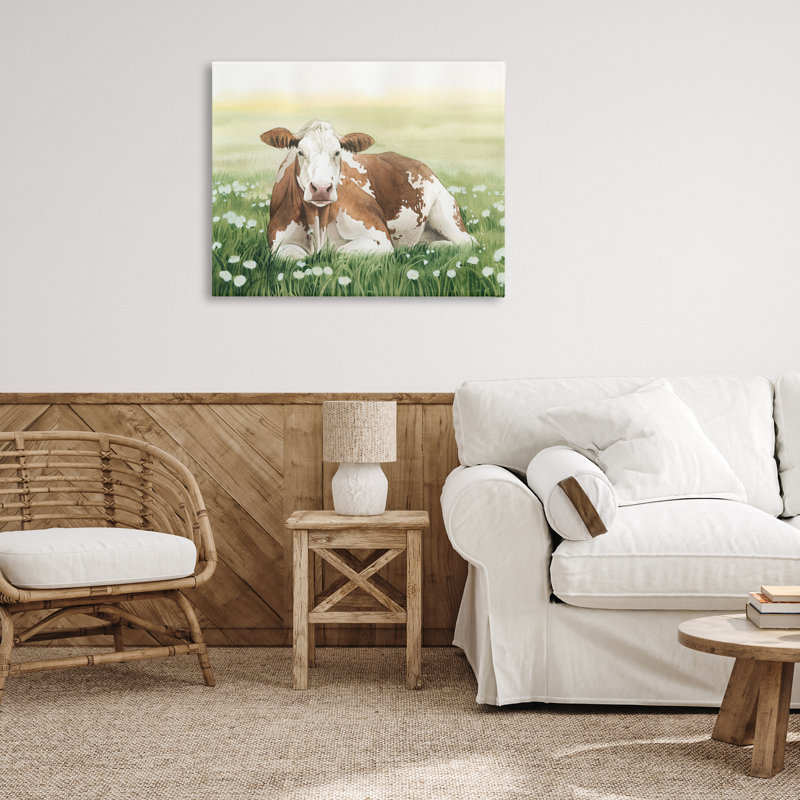 «Cow & Meadow Blossoms», art mural sur toile par Grace Popp, H 16 po x l 20 po