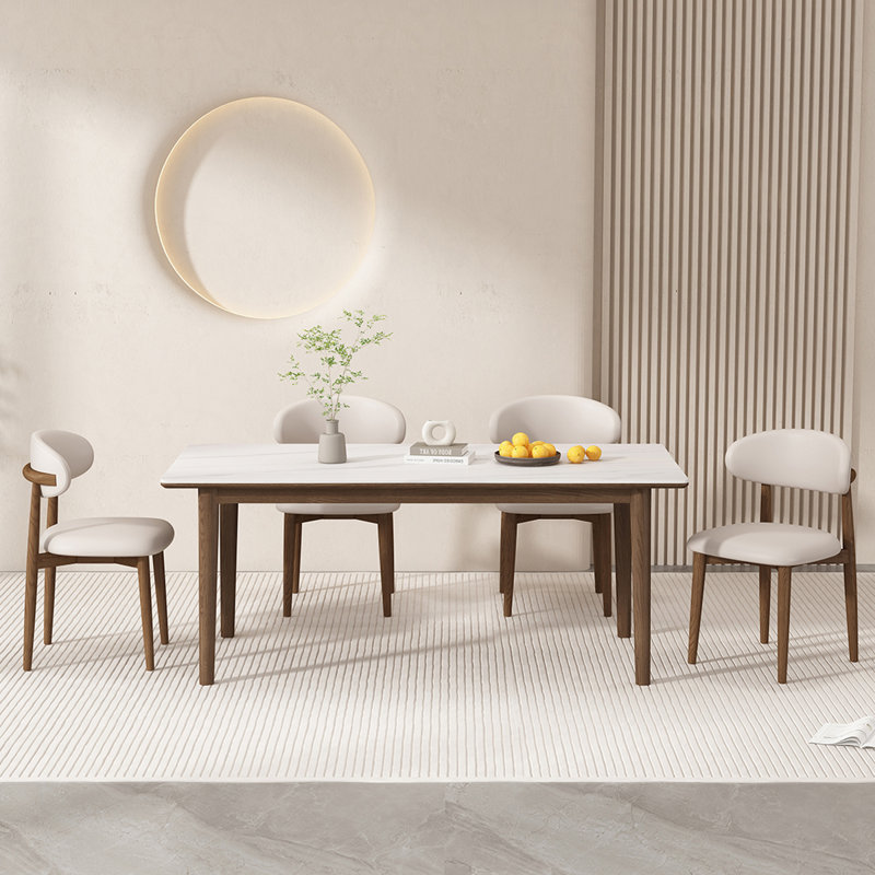 4 - Person White Rectangular Solid Wood Sintered Stone Tabletop Dining Table Set, 29.53" H x 27.56" L x 54.72" W