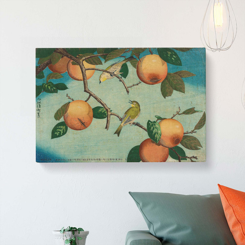 Birds upon a Fruit Tree by Kobayashi Kiyochika - Wrapped Canvas, 35cm H x 50cm W x 3cm D