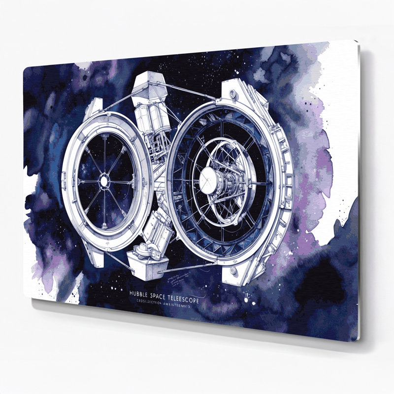Art mural en métal gris découpé Space Hubble