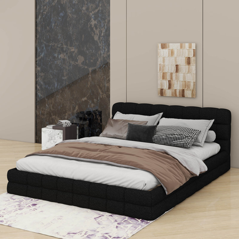 Queen Size Upholstered Platform Bed, Black