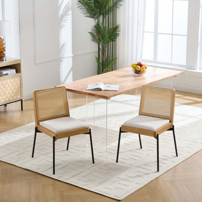 Ensemble de 2 chaises de salle à manger de style Mid-Century avec dossier en rotin