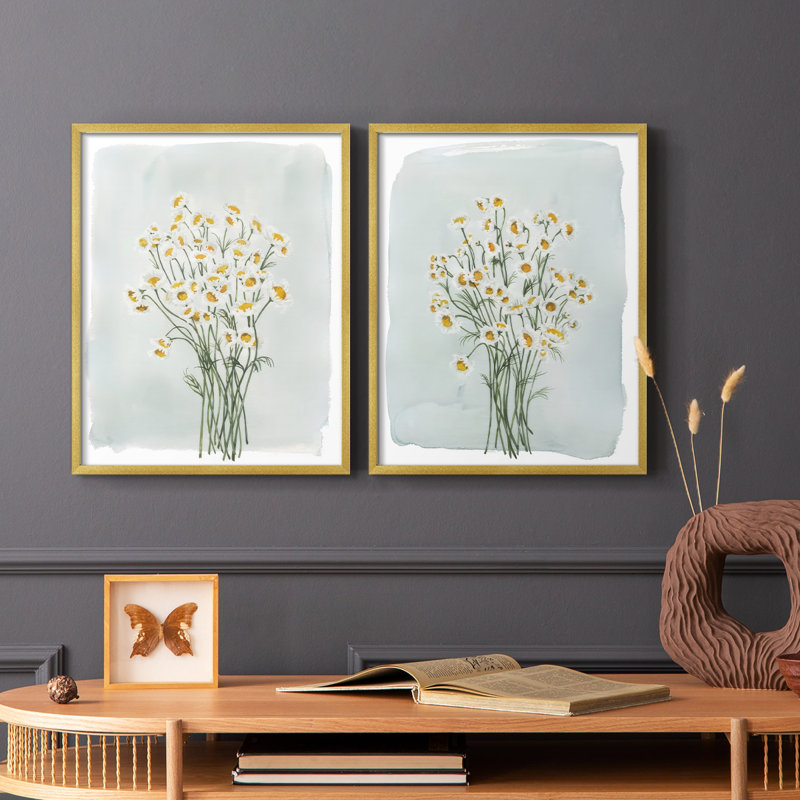 «Chamomile Bouquet I», reproduction encadrée de qualité supérieure - prête à être accrochée - aucun clou requis - aucun clou requis