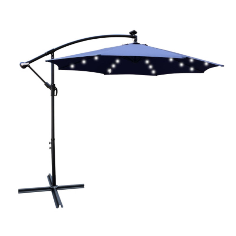 Parasol de terrasse à manivelle imperméable à énergie solaire avec 10 lattes 10 pi 8 pi, Marine