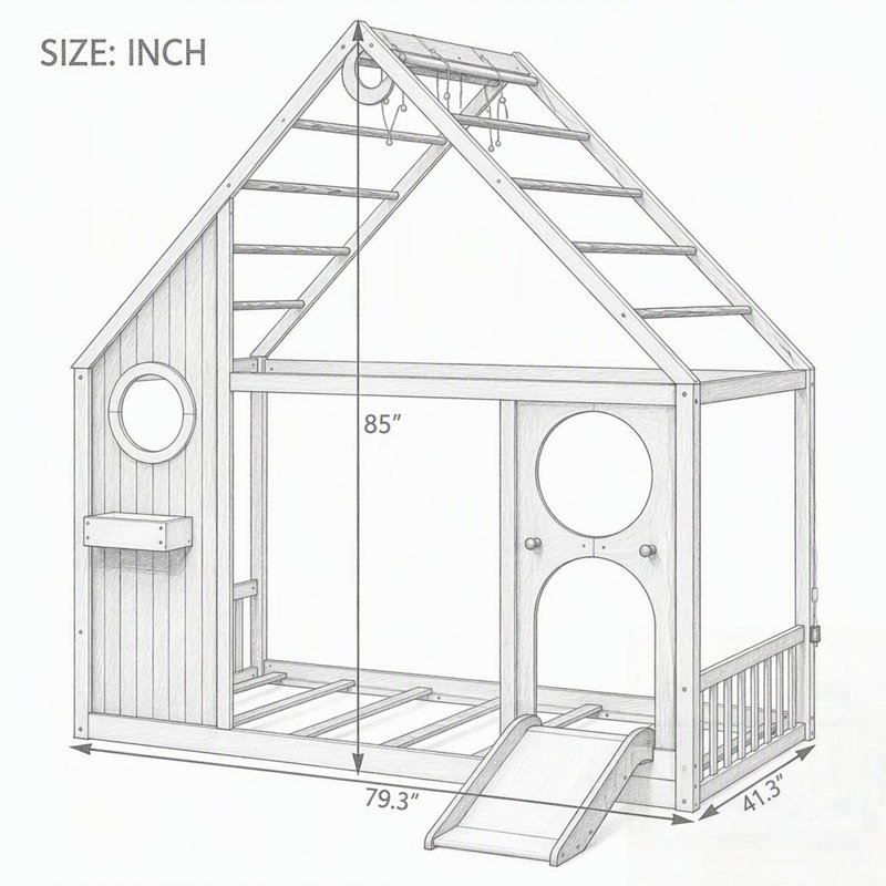 Lit maison avec glissade, bande lumineuse en boule, conception de maison de jeu en bois, panneau avant, mobilier de chambre amusant et élégant