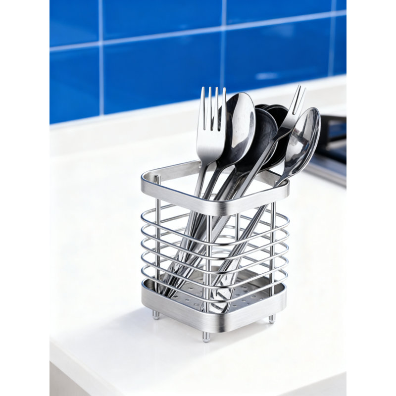 Porte-ustensiles en acier inoxydable et panier de séchage, égouttoir et organisateur de couverts antirouille pour ustensiles de cuisine et vaisselle