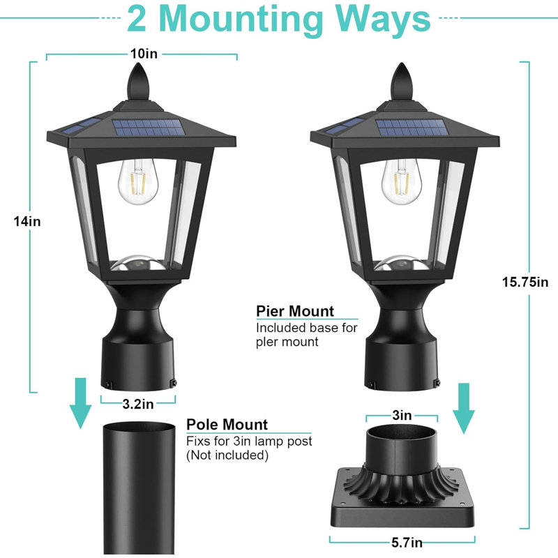 Lampadaire solaire d'extérieur, crépuscule 3000K