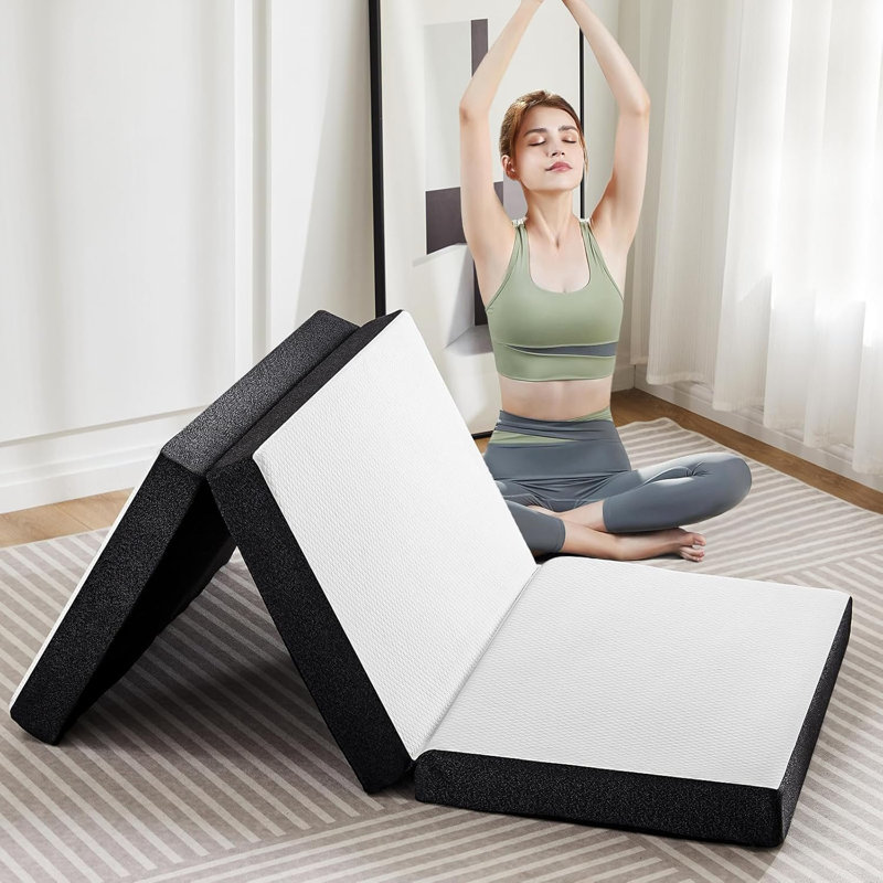 Tri-Fold Memory Foam Mattress - 4 Inch Portable Floor Bed, Foldable Mat For Kids And Adults, Collapsible And Washable Cover With Certipur-US Certified, For Travel & Camping & Yoga