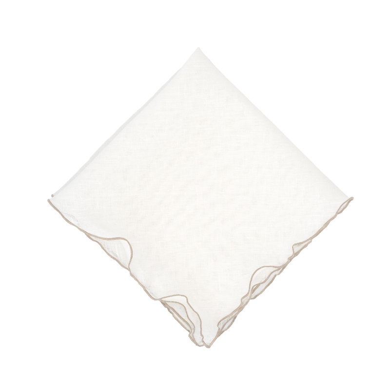 Linen Square Napkin, White/Khaki
