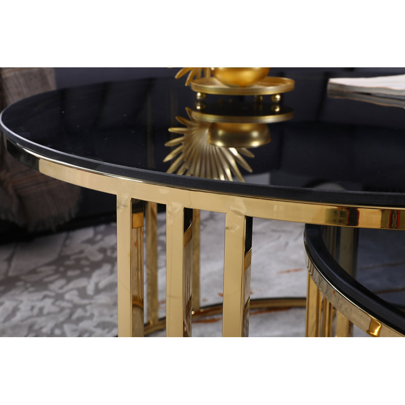 Erardo Frame Coffee Table, Gold, Smoke Blue Tempered Glass