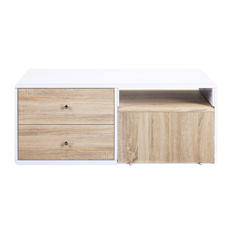 Élégante table basse 4 en blanc ultrabrillant avec espace de rangement supplémentaire rectangulaire et moderne