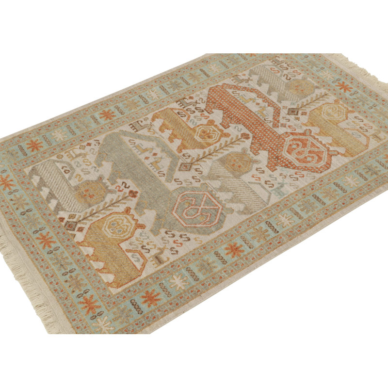 Rug & Kilim’S Tribal Rug In Beige-Brown, Blue And Red Pictorials, Rectangle 10' x 14'