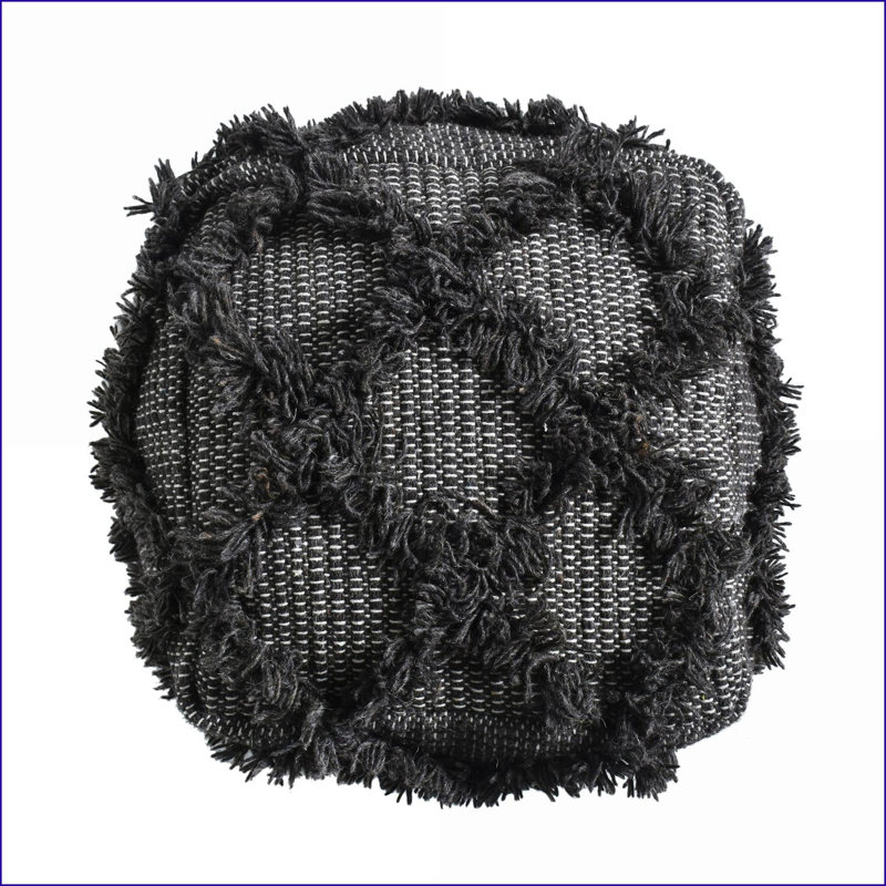 Pouf, Handcrafted Wool &amp; Cotton Walnut Brown 16x16x16 Inch Indoor | Wool | Cotton, Brown