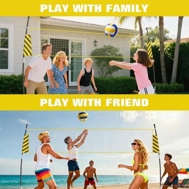 12Ft Adjustable Volleyball Net for Backyard & Beach – Portable Freestanding System, Quick Setup, Height Adjustable for Men & Women, Sturdy Fiberglass Poles, for Indoor/Outdoor Training