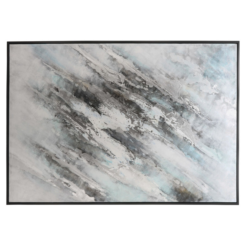 Toile abstraite, cadre gris sur fond noir, rectangle