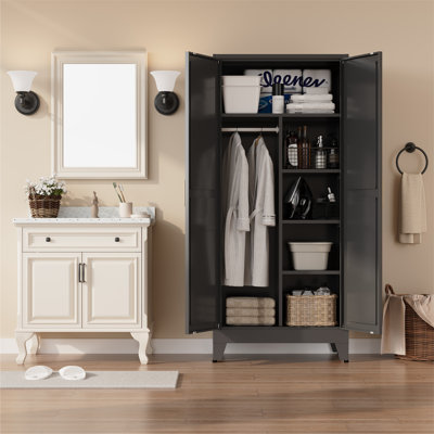  71" Tall Metal Wardrobe Cabinet with Hanging Rod, 2 Doors and Multiple Shelves