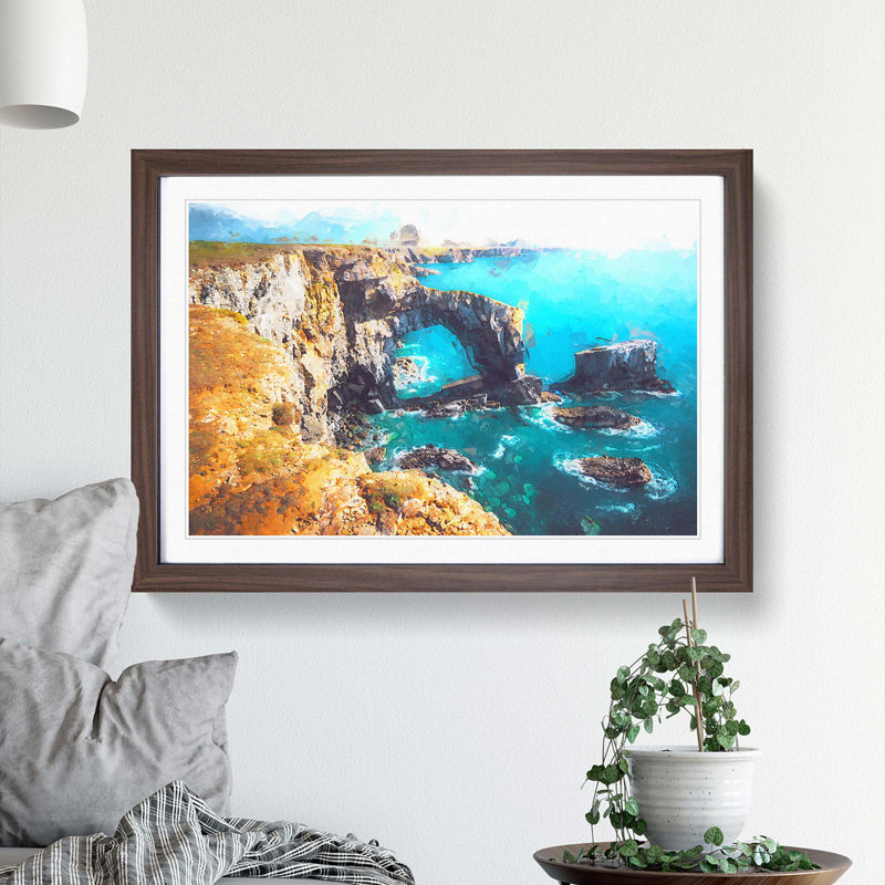Green Bridge of Wales in Abstract - Picture Frame Graphic Art Print, 27cm H x 36cm W x 2cm D, Walnut Framed