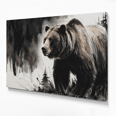 Wildlife Grizzly Bear Black Canvas Wall Art
