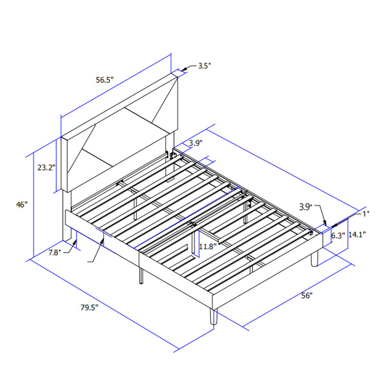 Structure de lit plateforme tapissier avec tête de lit, aucun sommier requis, assemblage facile, Complet/Double