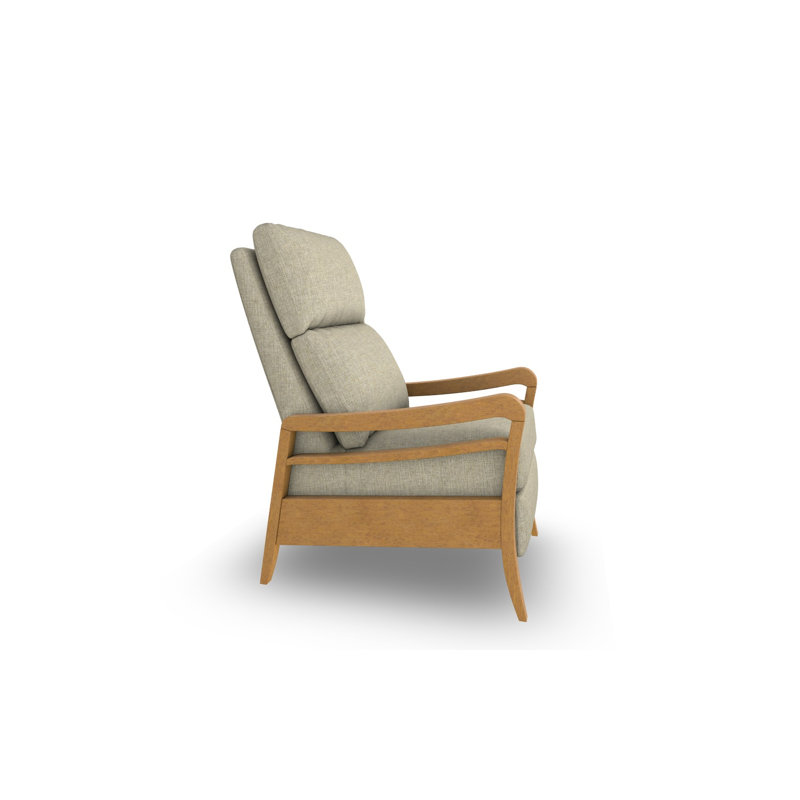 Modern High Leg Recliner, Linen, Honey Birch