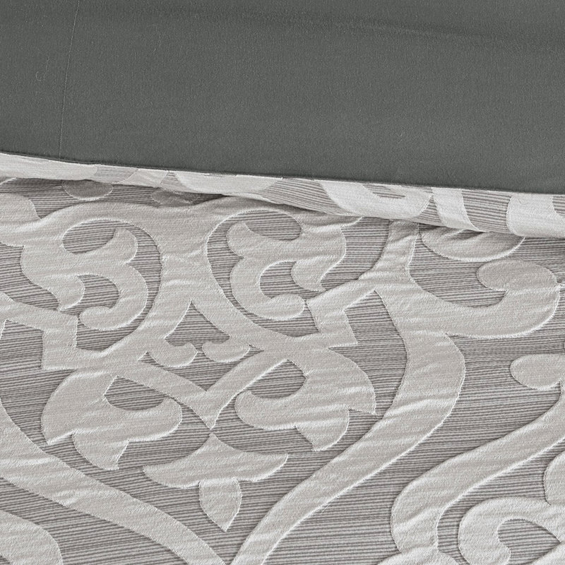 King Bedding - Silver/silver 2 Decorative Pillows 1 Bed Skirt Comforter Classic Elegant Design Machine Washable, Gray/Silver