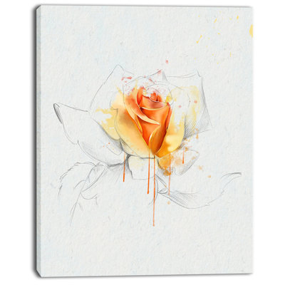 « yellow rose sketch on white back », reproduction d’art sur toile tendue