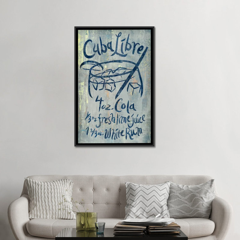 «Cuba Libre Blue», art textuel sur toile, H 26 po x l 18 po x P 1,5 po, Toile avec cadre noir, Pas de tapis