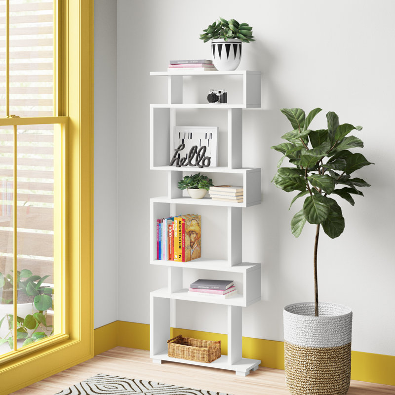 Alberton 165.3cm H x 60cm W Geometric Bookcase, White