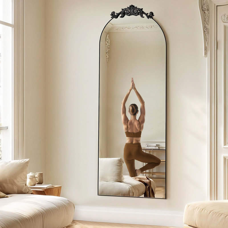 Vintage Arch Accent Full Length Wall/Floor Mirror, Matte Black, 65" x 24"