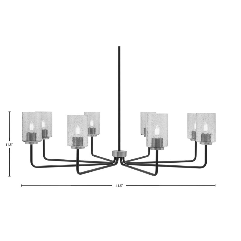 Lustre 8 lumières Amarmula, fini noir mat et graphite, verre fumé 4 po, Transparent/noir, Noir / nickel