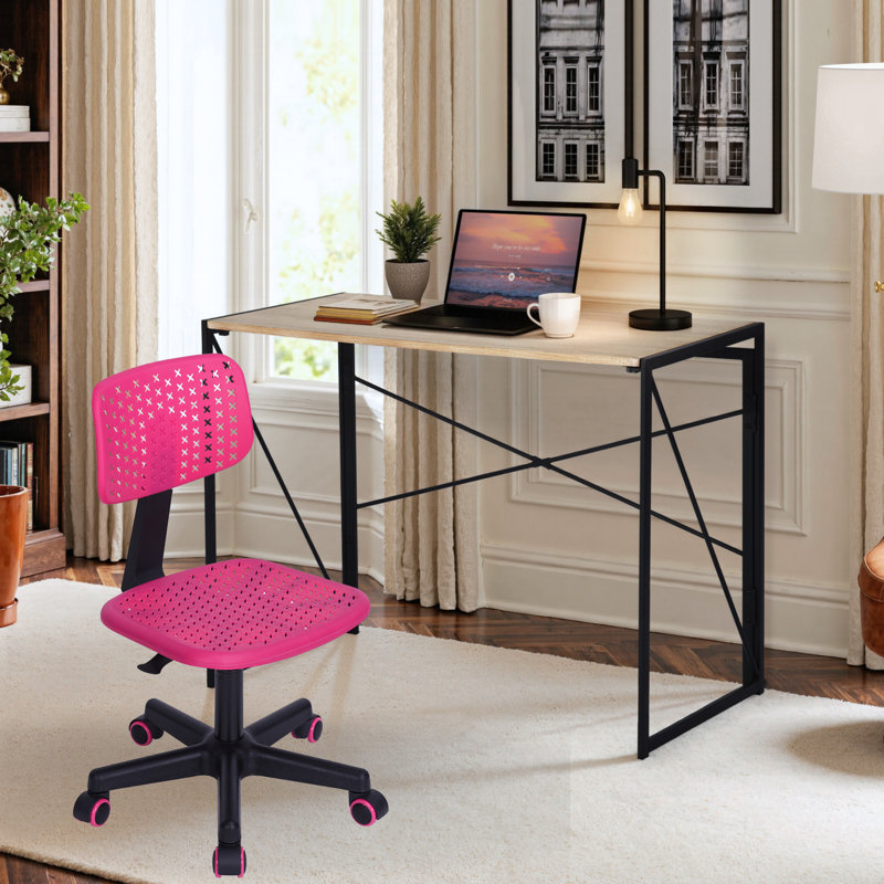 Kids Desk and Chair Set with Foldable Table and Plastic Task Chair for Home Study or Playroom, Natural