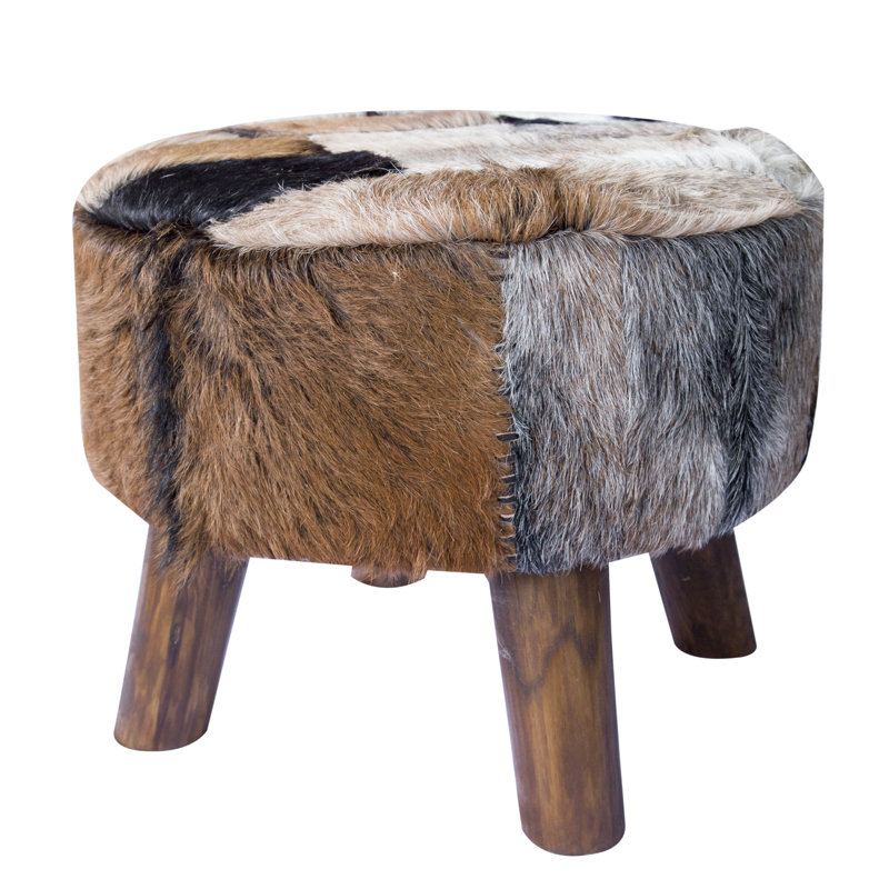 Bonnell 60cm Wide Genuine Leather Round No Pattern Footstool Ottoman