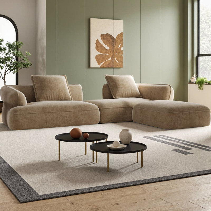Canapé modulaire en forme de L de 122 po avec méridienne, mousse profonde entièrement compressée de 122 po, siège profond, aucun assemblage requis, faisant face à la droite, ensemble 2 pièces pour le salon, le salon