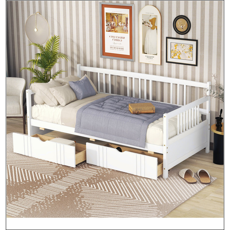 Daybed Wood Bed with Two Drawers, Twin, White