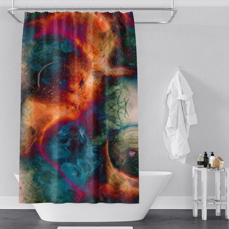 Rideau de douche abstrait bleu et orange Smokey Swirl, H 83 po x l 70 po