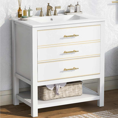 Meuble-lavabo 30 po avec lavabo en céramique, armoire avec deux tiroirs