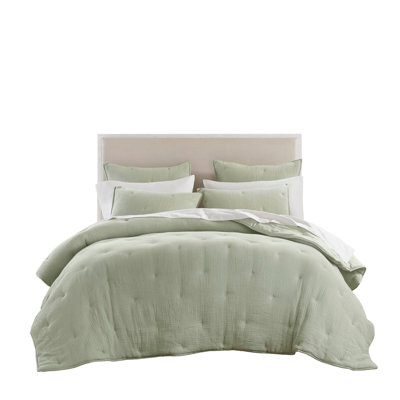 3-Piece King Cotton  Embroidered Quilt Set,Sage